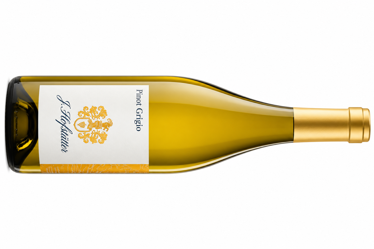 J. Hofstätter Pinot Grigio wine bottle on a white background