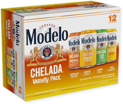 Modelo Chelada Variety Pack Naranja Picosa Mango Chile Limon Sal Pina Picante